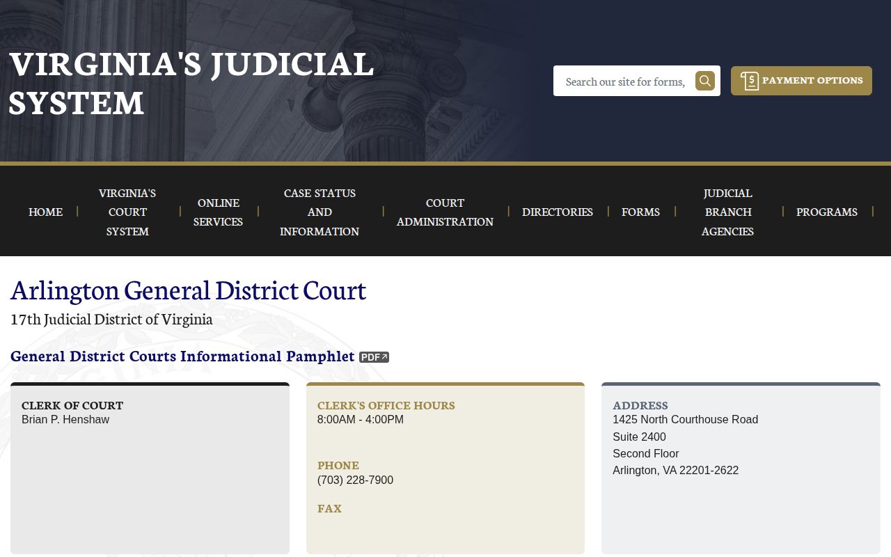 Arlington County General District Court source for 24 hour release verification