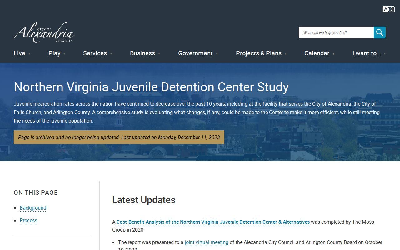 Northern Virginia Juvenile Detention Center release record study page