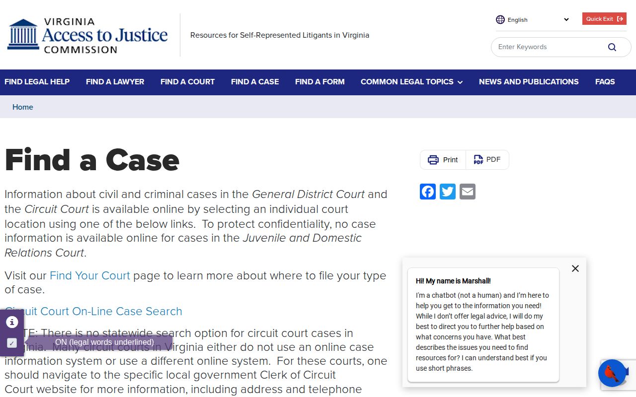 Virginia Judiciary case search route for Arlington County release records