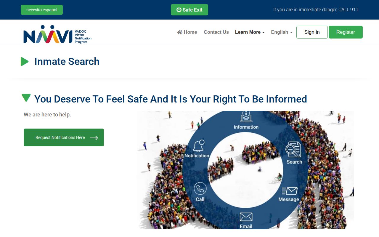 Arlington County state release notification check through VADOC NAAVI